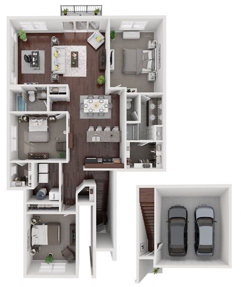 Floor plan for 3 beds, 2 baths, 1669 sqft